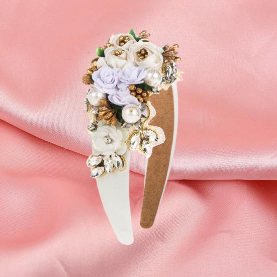 Женский ободок с искусственным цветком, искусственный жемчуг, блестящий декор со стразами, широкий винтажный роскошный противоскользящий красочный обруч для волос, противоскользящий аксессуар для украшения волос