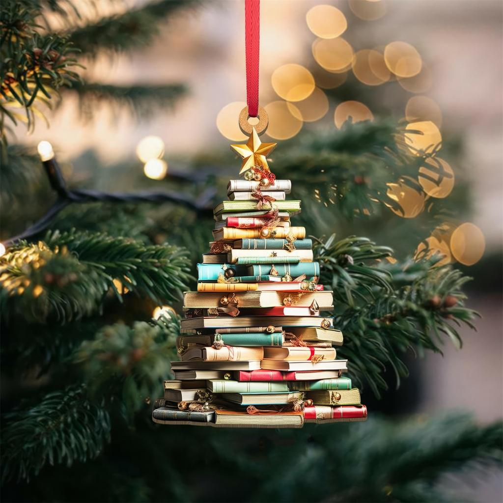 Рождественское 2D Плоское Украшение Форма Книги Дерево с Чашкой Кофе Звезда Праздничный Домашний Декор Уникальное Украшение в Литературном Стиле