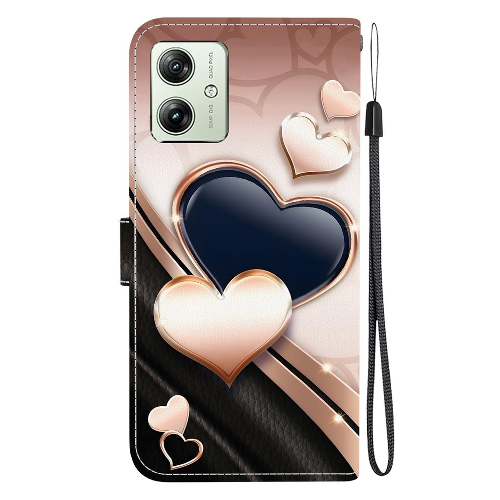 Чехол-книжка из искусственной кожи ручной работы для Motorola Moto G54, противоскользящая противоударная крышка с ремешком на запястье и дизайном в виде сердечка/розы/кошки