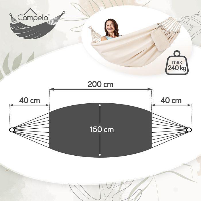 Hamak Ogrodowy Turystyczny Boho Dwuosobowy Torba 200x150cm 240kg Campela