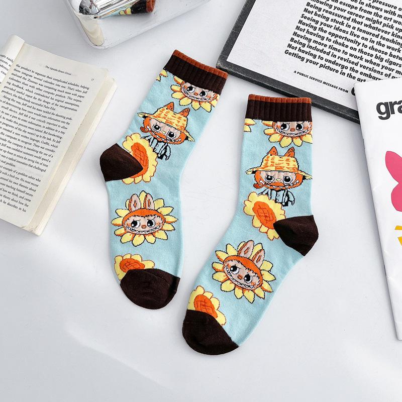 Женские модные хлопковые носки с японским аниме-мультфильмом, длиной до середины и выше колена
