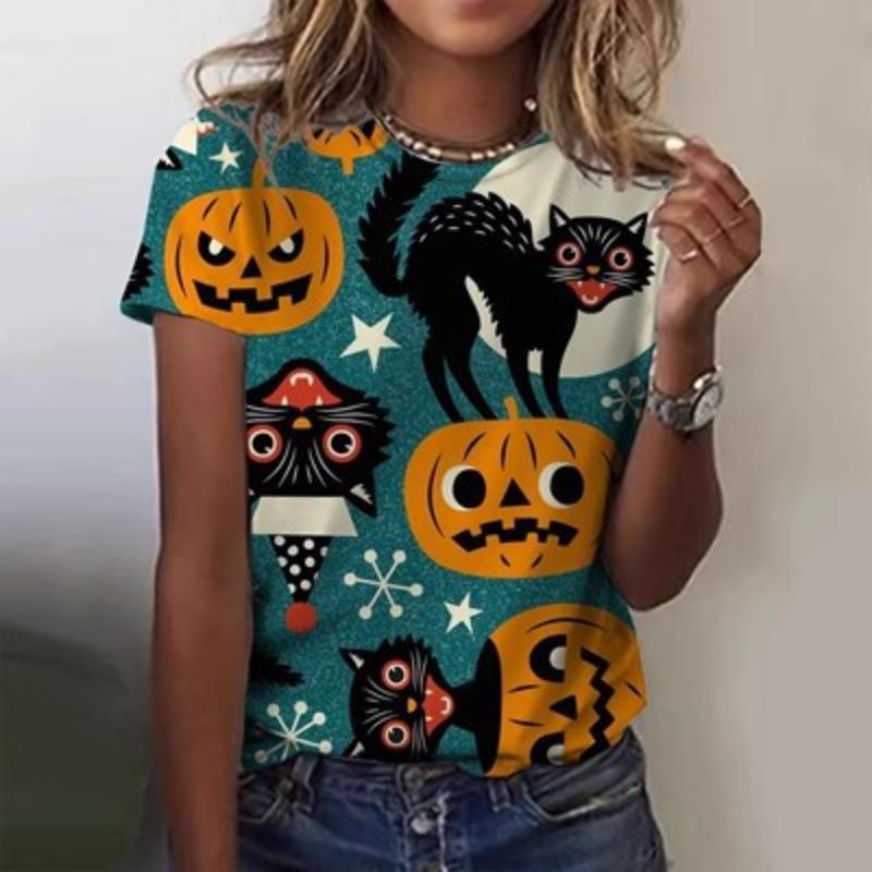 Летняя серия Хэллоуин 3D-печать женские универсальные свободные повседневные женские футболки с круглым вырезом женские
