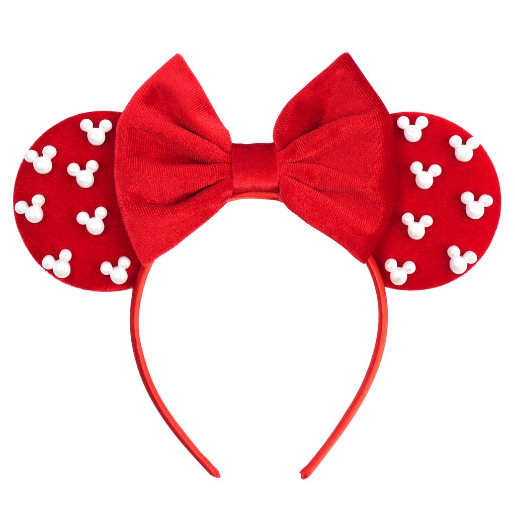 Pearls 3.3"Mouse Ears Headband 5‘’ Velvet Bow Hairband For Girls Festival Party Cosplay DIY Hair Accessories Women Gifts