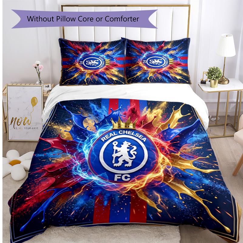Chelsea FC Pattern Printed 3PCS Bedding Set Soft Skin-Friendly Washable Duvet Cover & Pillowcases Set All Season Bedroom