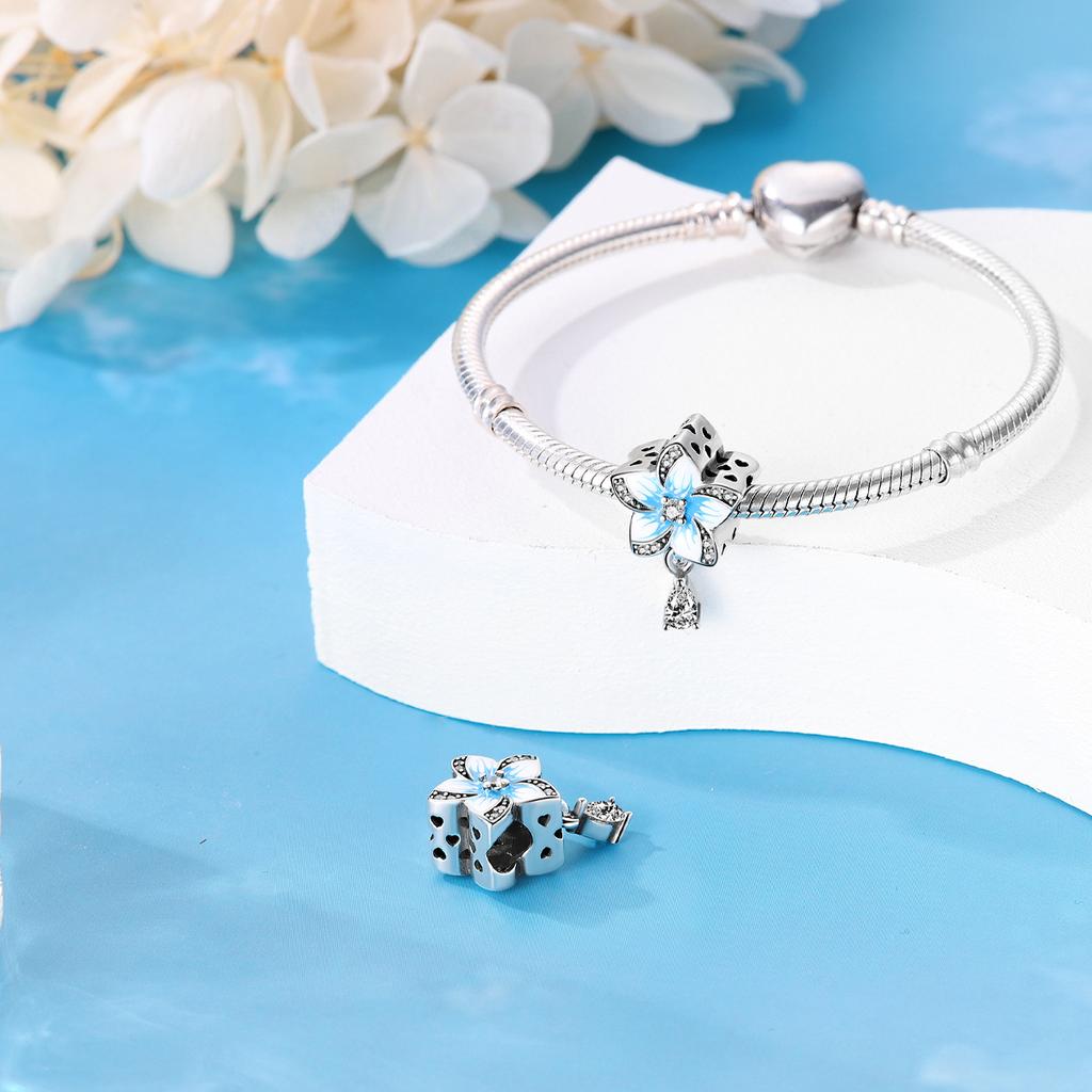 New 925 Silver Butterfly Flower Thread Safety Bead Fixed Clip Buckle Beaded Bracelet Accessories Jewelry Gift