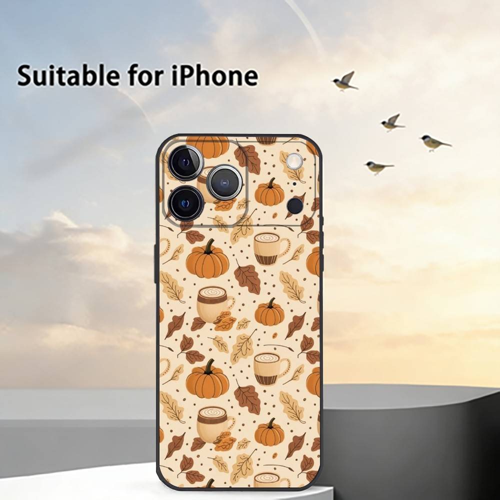 Осенние листья P-тыква Чехол для телефона для iPhone 17, 16, 15, 14, 13, 12, 11 Plus, Pro Max, Другие Мягкий черный чехол