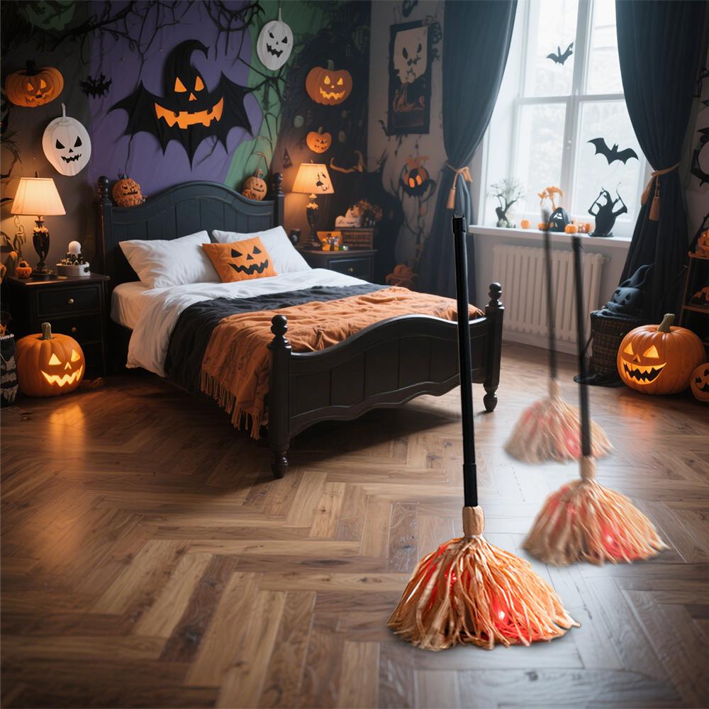 Floating Witch's Broom Halloween Holiday Party Decoration Props Haunted Animated Dancing Broomstick Halloween Decorations
