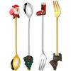 Нержавеющая сталь Кофейная ложка Вилка Рождественские столовые приборы Ложки Металлическая столовая посуда Посуда для вечеринок Золотой декор Еда Рождественская тематика