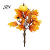 Artificial Fall Bouquet with Fabric Pumpkins Maple Leaves Wheat Berries, Thanksgiving Floral Arrangement Autumn Home Decor for Centerpieces, Seasonal