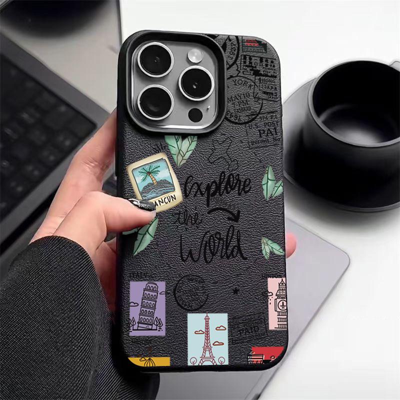 Чехол для телефона с узором карты путешествий для iPhone 17e 16e 17 16 15 14 Pro Max 13 12 Pro Air 11 Кожаная текстура ТПУ Силикон Мягкая крышка