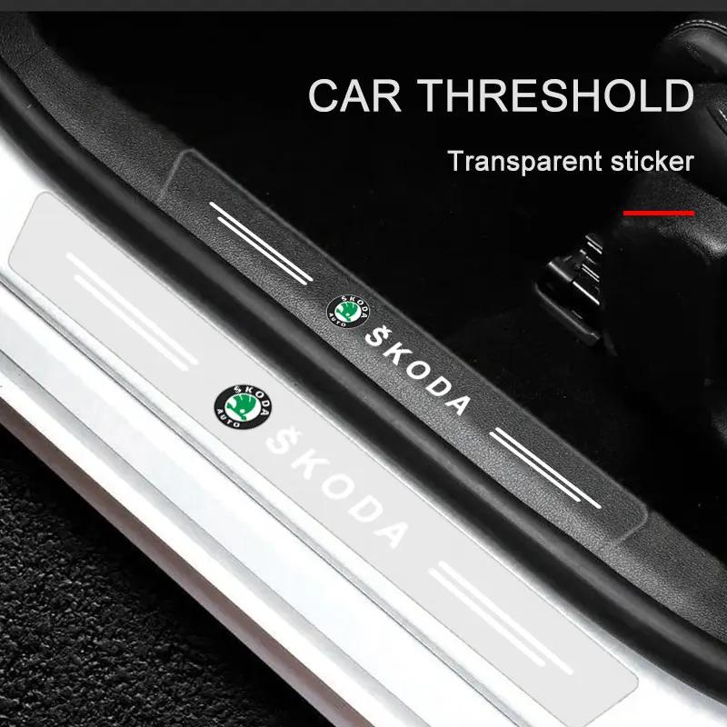 VMAD6 Car Threshold Protector Transparent Decorative Badge 3D Sticker For Skoda Octavia Superb Rapid Kodiaq Karoq Fabia Kamiq Roomster
