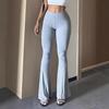 Women Flared Pants Elastic High Waist Solid Color Long Pants