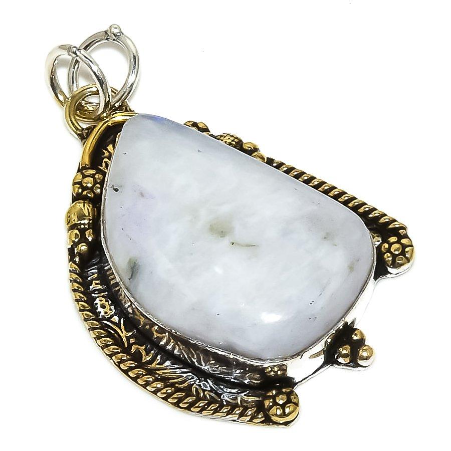 Радужный лунный камень двухцветный серебро 925 пробы подарочная подвеска 1,89" v8W54