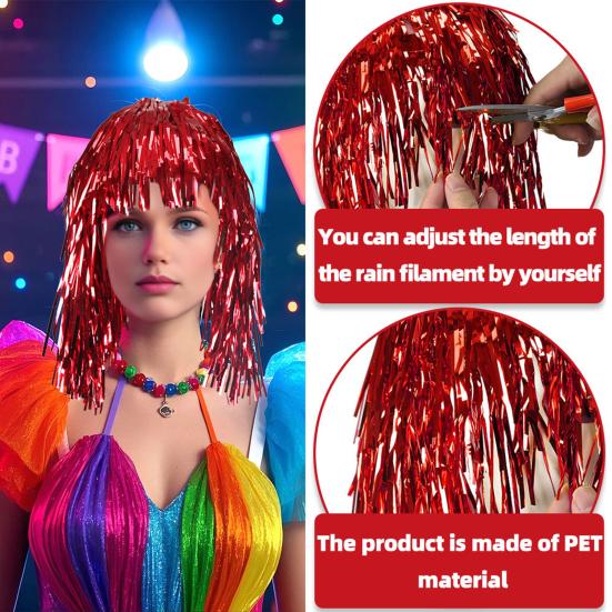 Красочные парики из мишуры из фольги, металлический нарядный парик для вечеринки, блестящий костюм для косплея, реквизит для фотобудки для взрослых
