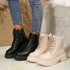 Outer Size New Thick-soled Lace-up Short Martin Boots Women's Cross-border Large-size Velvet Leather British Style Warm Cotton Shoes