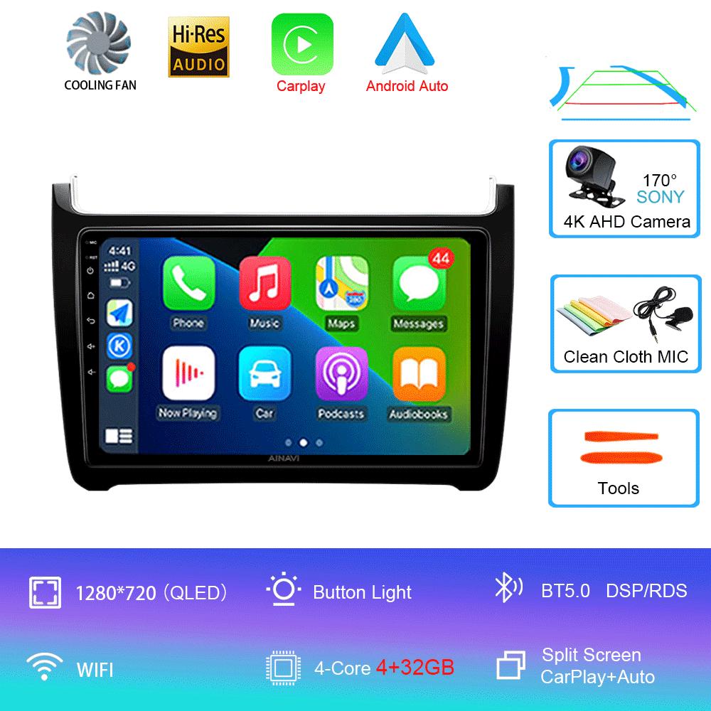 Автомобильное радио Android 14 Carplay 4G+Wifi для Volkswagen VW polo 5 sedan 2008-2020 Мультимедийный плеер Стерео GPS 2 Din DVD Головное устройство