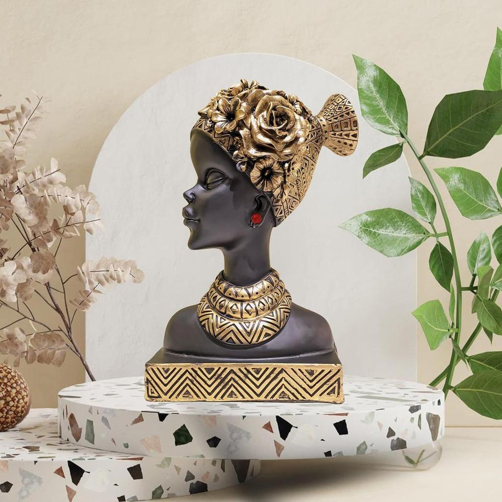 African Flower Lady Showpiece for Home Decor | Black Lady Figurine | Exotic Tribal Art Piece Matte Black |10"