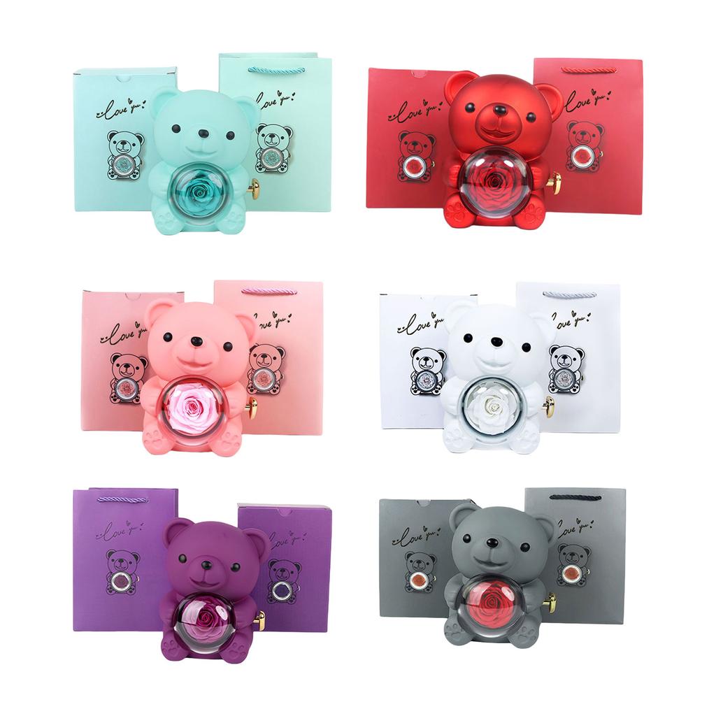 Подарочная коробка Romance Bear с консервированной розой, элегантная для Дня святого Валентина, Дня матери, свадеб, годовщин, различных цветов