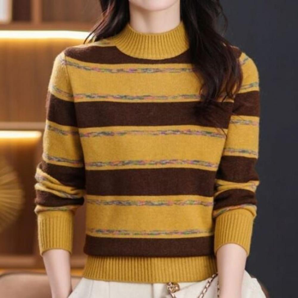 Navava Casual Daily Stripe Half Polo Knit Top Nk3504