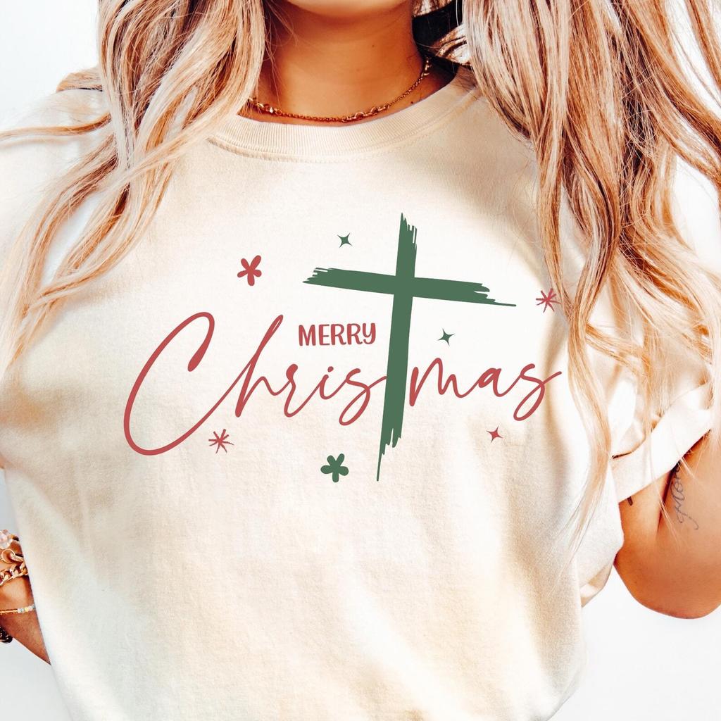 Comfort Colors Merry Christmas T-Shirt, Christian Holiday Tee