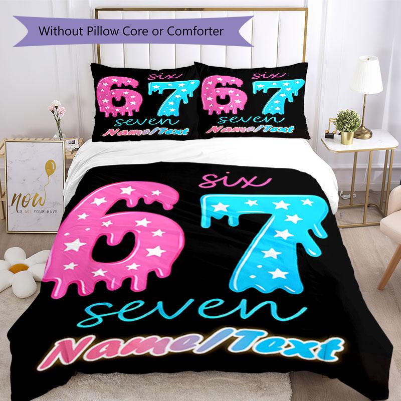 3PC Custom Name "Sixty-Seven Stars Drip" Bedding Set Printed  Bedding Set Duvet Cover Closure Includes 1 Duvet Cover & 124 Pillowcases for Bedroom