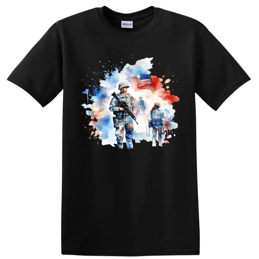 Military Soldiers T Shirt Patriotic Camouflage Tee American Flag Design