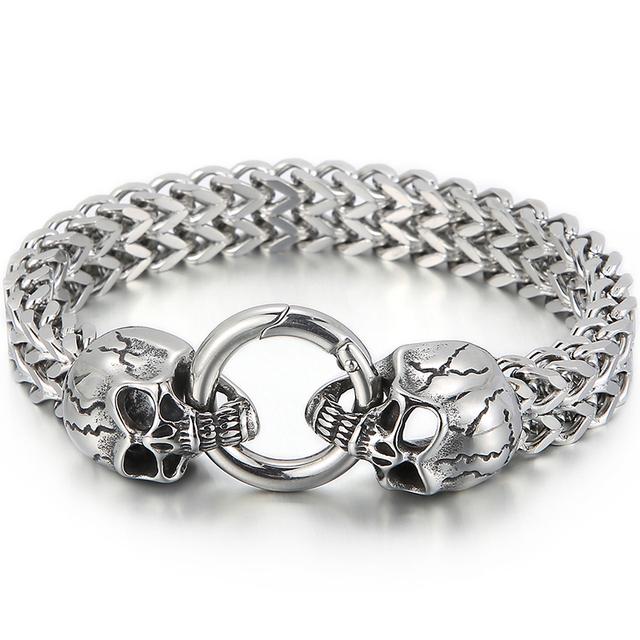 Готический браслет с черепом, мужской браслет в стиле панк-рок, мужские байкерские браслеты, позолоченные ювелирные аксессуары из нержавеющей стали