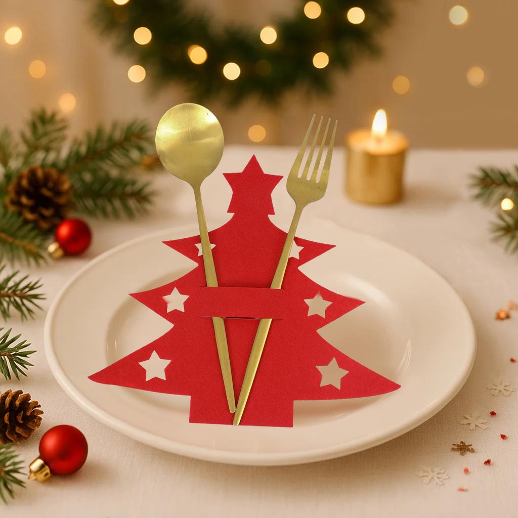 Рождественский фетровый чехол для столовых приборов Веселого Рождества Декор для дома 2025 Navidad Natal Снежинка Кармашки для ножа и вилки Украшение Новый год 2026