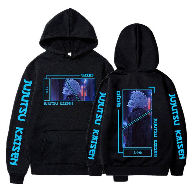Japanese Anime Jujutsu Kaisen Hoodies Cartoon Printed Gojo Satoru Hoodies Men Women Casual Oversized Hooded Long Sleeves Sweatshirts Streetwear