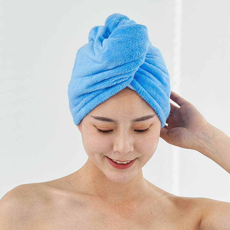 Шапочка для сушки волос из кораллового флиса: Впитывающая, толстая, однотонная повязка на голову для душа для домашнего использования