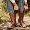 Men's Vintage Embroidered Tall Boots Plus Size Wide Toe Western Cowboy Boots