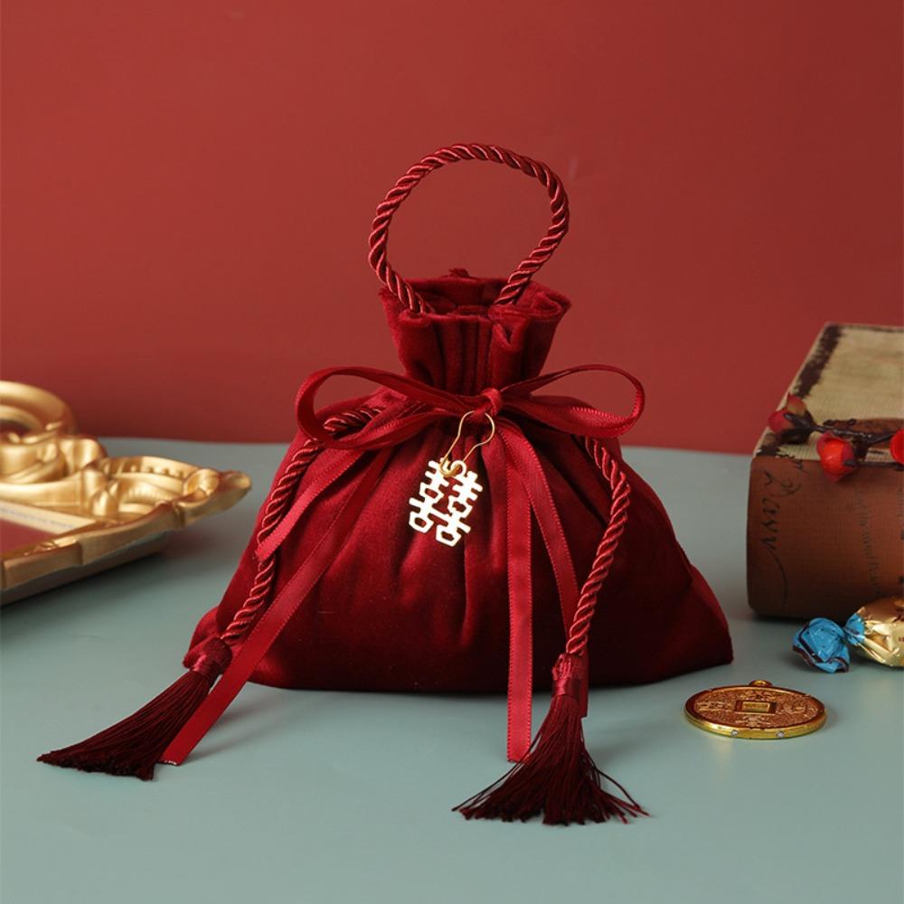 Velvet Sweets Chocolate Packing Bag Red Drawstring Pouch Handbag Wedding Candy Packaging Bags