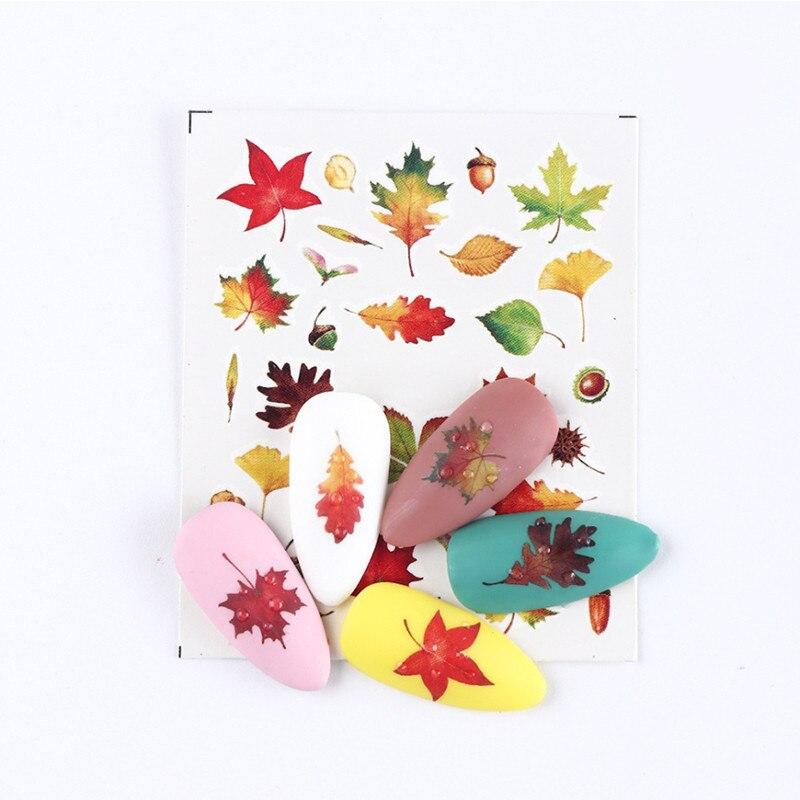 1PC 6.1*5.3cm Watermark Fall Leaves Nail Decals Autumn Yellow Maple Leaf Nail Art Stickers DIY Manicure Slider Decorations