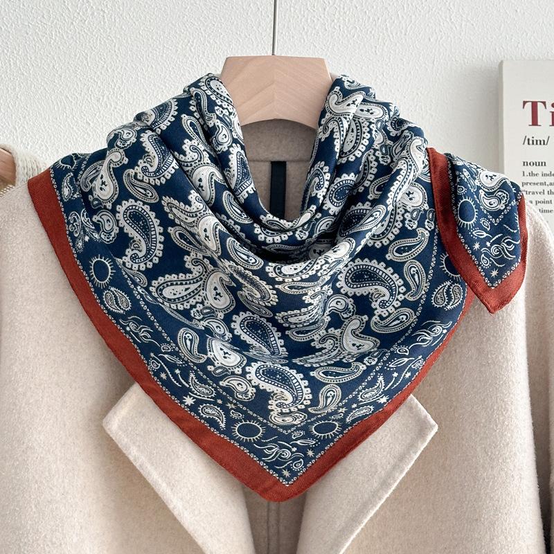 Chessboard plaid 71CM cotton and linen silk scarf small square scarf women's spring and autumn summer thin scarf scarf linen headscarf belt