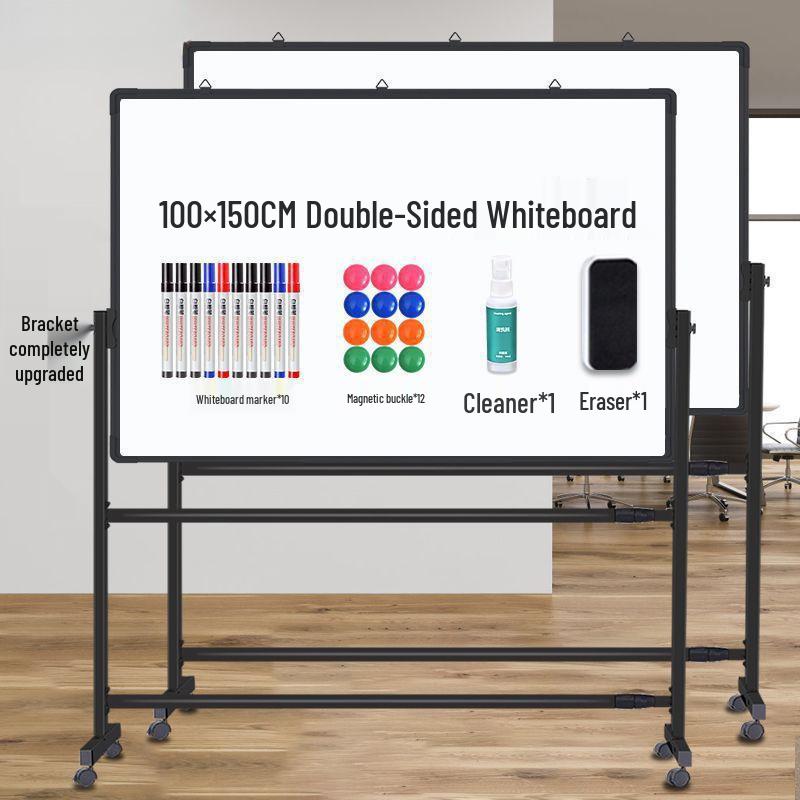 Double-Sided Mobile Easel Whiteboard/Blackboard for Home or Office Use