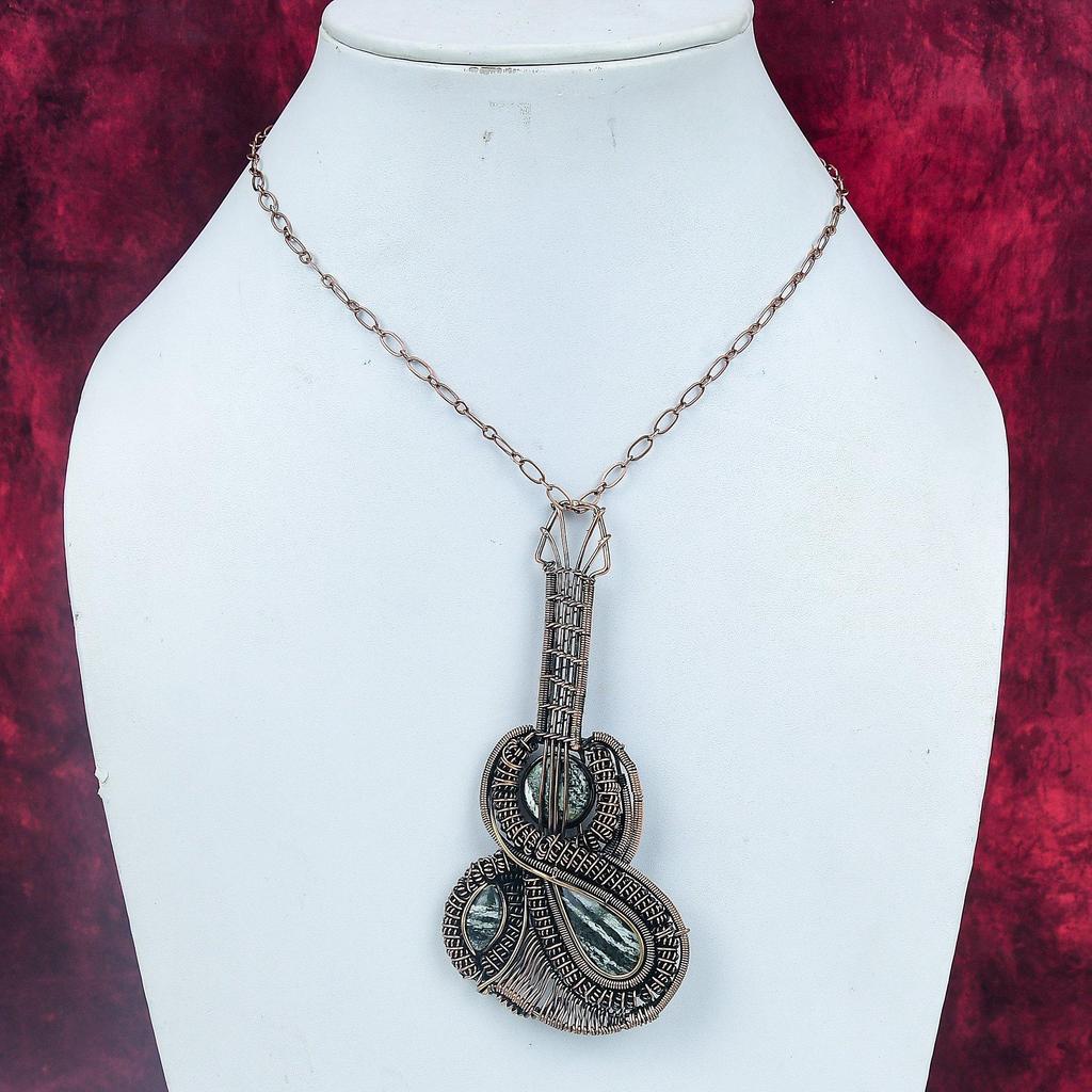 Green Swiss Opal Pendant Guitar Pendant Copper Wire Wrapped Gemstone Jewelry