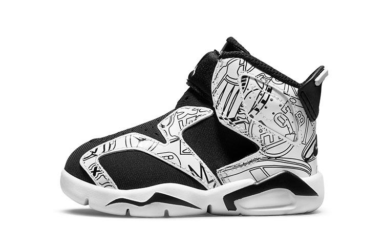 Jordan Air Jordan 6 Retro Little Flex SE High top Toddler Shoes Black White Graffiti Infant And Toddler DC4104-001