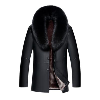 Мужская меховая шуба средней длины из натуральной овчины, воротник из лисьего меха, мужская цельная меховая шуба, кожаная куртка