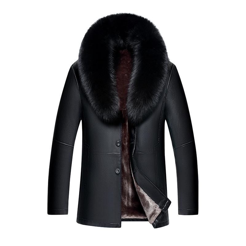 Мужская меховая шуба средней длины из натуральной овчины, воротник из лисьего меха, мужская цельная меховая шуба, кожаная куртка