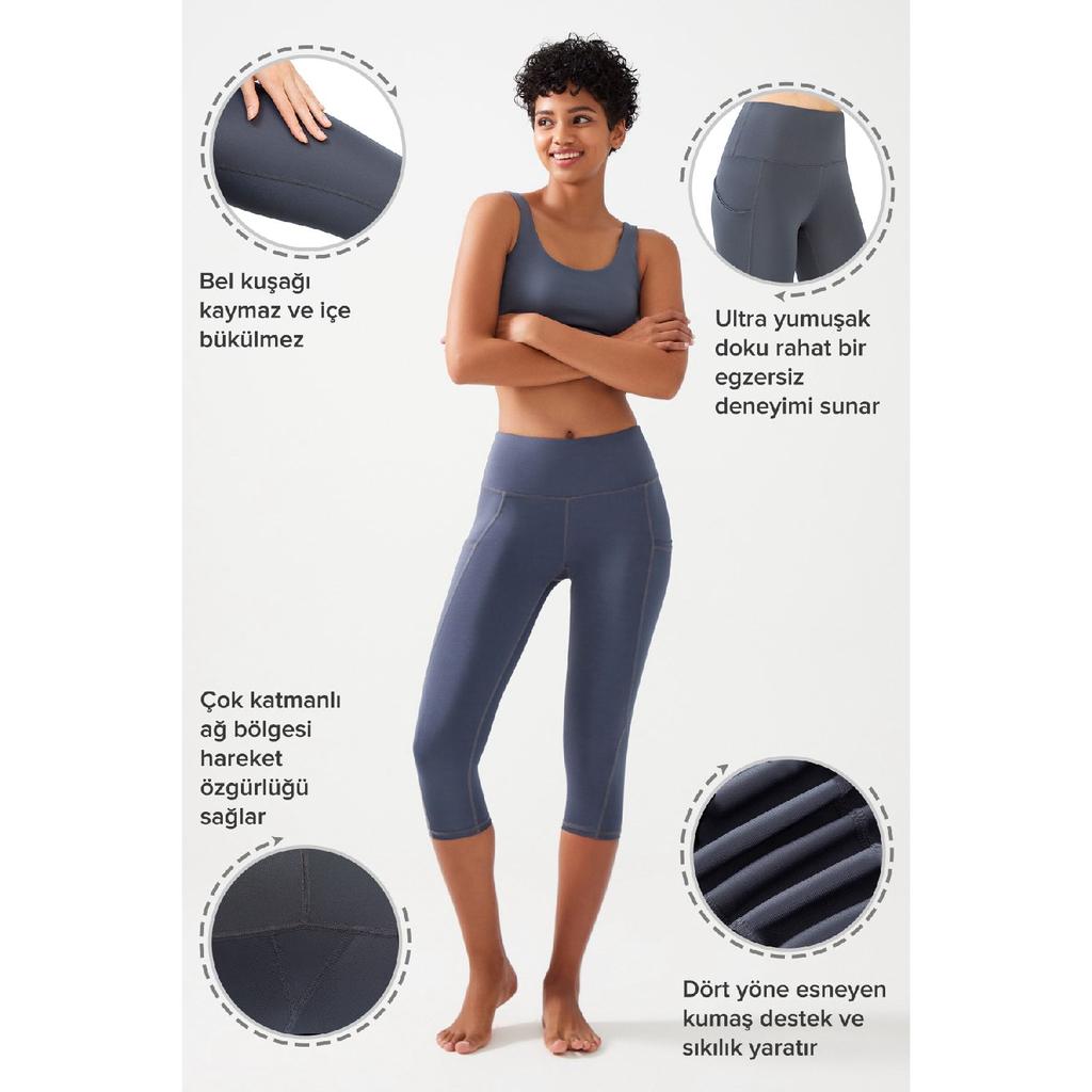 Женские черные леггинсы-капри длиной ниже колена с высокой талией и двойным карманом, капри