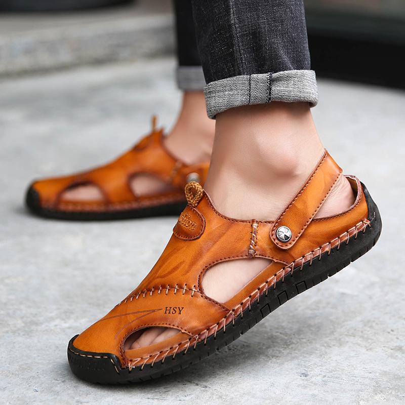 Men's Large Size Leather Beach Sandals