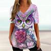 Женские футболки, винтажная футболка с графическим принтом совы и животных, летняя модная футболка с v-образным вырезом и короткими рукавами, большие женские футболки, одежда