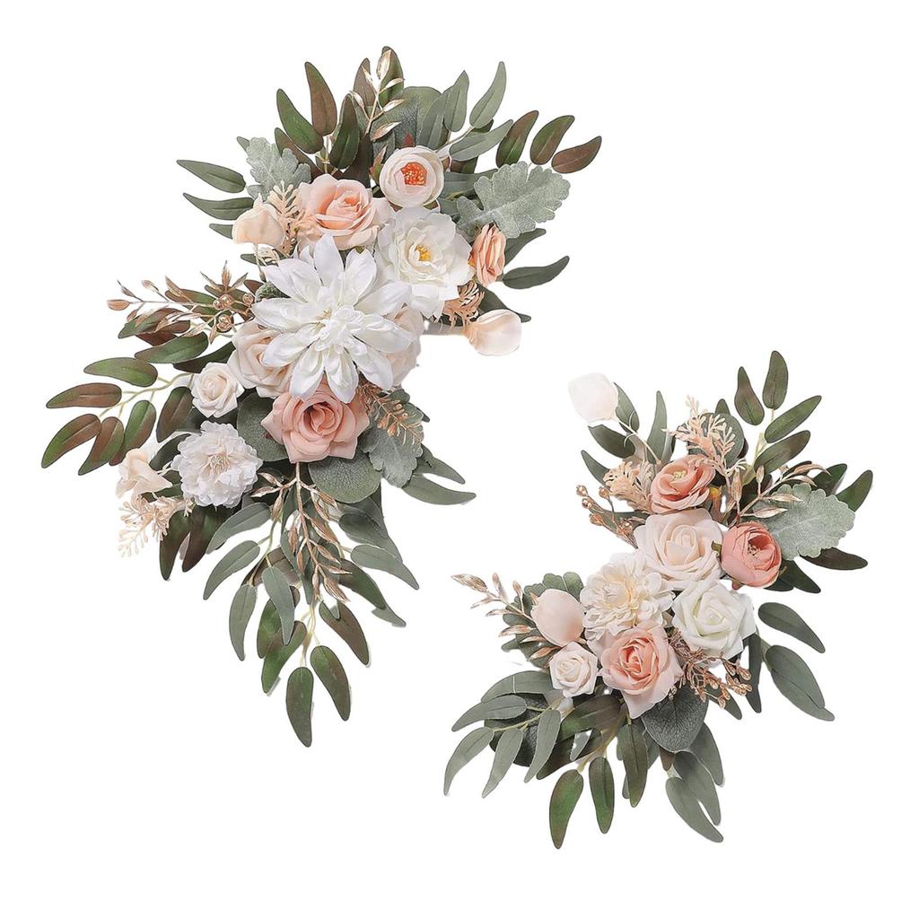2 Pieces Silk Flowers Artificial Flower Swag Flower Arrangement Wedding Arch Wreath, Floral Backdrop for Reception Door
