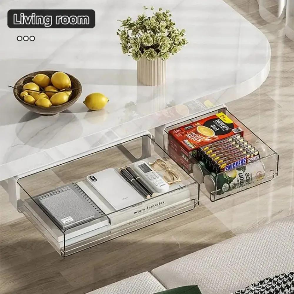Скрытые под столом ящики для хранения Прозрачные ящики для ящиков Самоклеящиеся офисные столы Домашний пластиковый органайзер Шкафчик