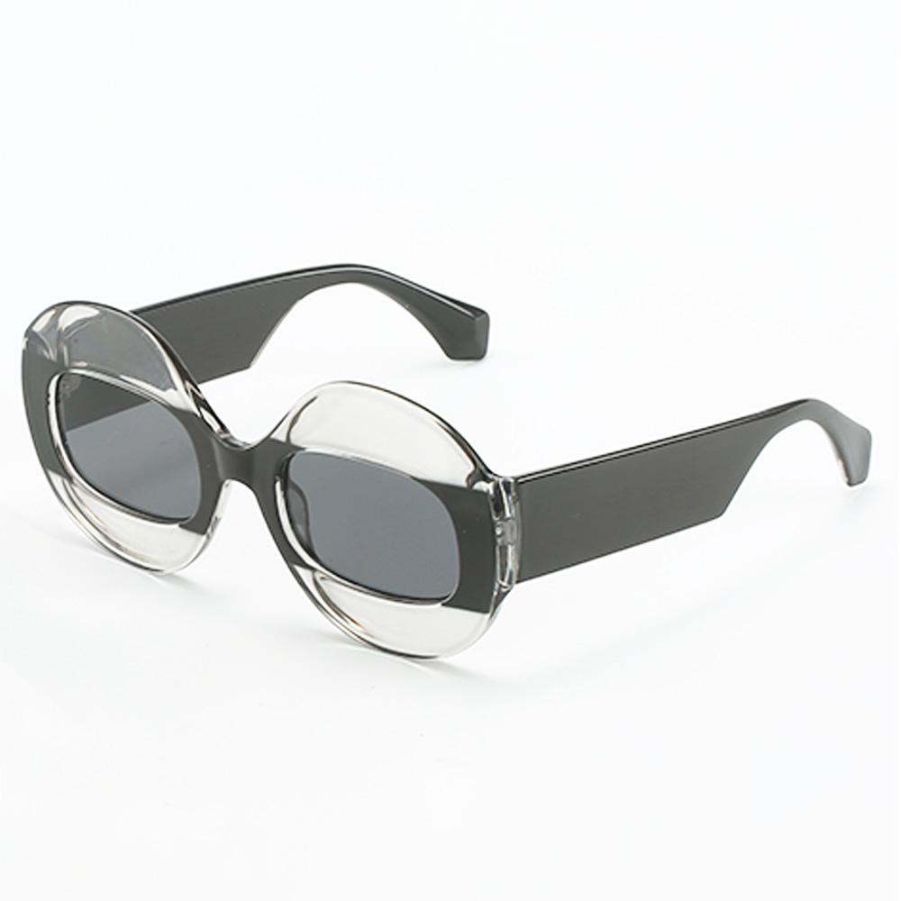 Trendy Hip-Hop Men Women Personalized Sunglasses Transparent Two-Color Sunglasses Oval Frame Sunglasses Large-Sized Glasses