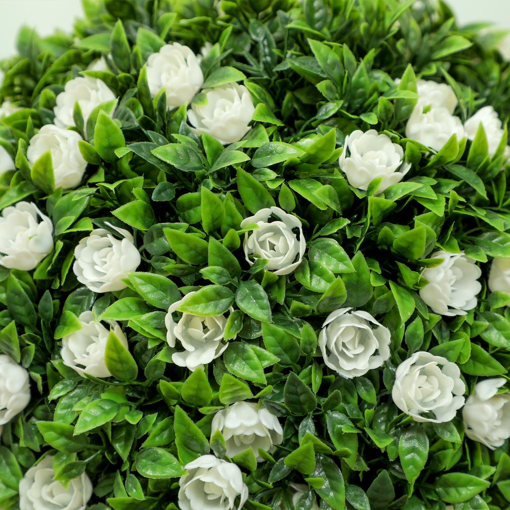Set Of 2 Decorative Artificial Plants Ball Topiary Tree With Rose Flower In Pot Fake Plants For Home Indoor Outdoor