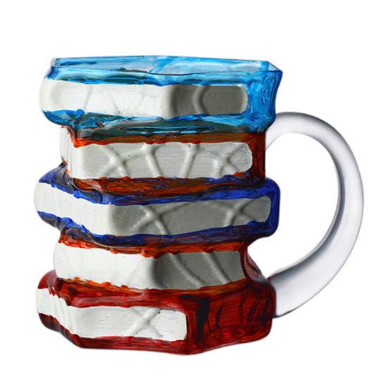 Artistic Book Stack Glass Coffee Mug Large Capacity Clear Glass Floating Effect Book Lover Gift