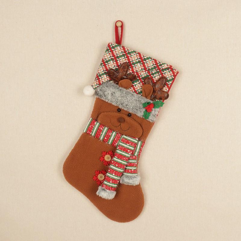 Christmas Stocking Handmade Fabric Ornament Santa Snowman Reindeer Cookie Man Gift Tree Hanging