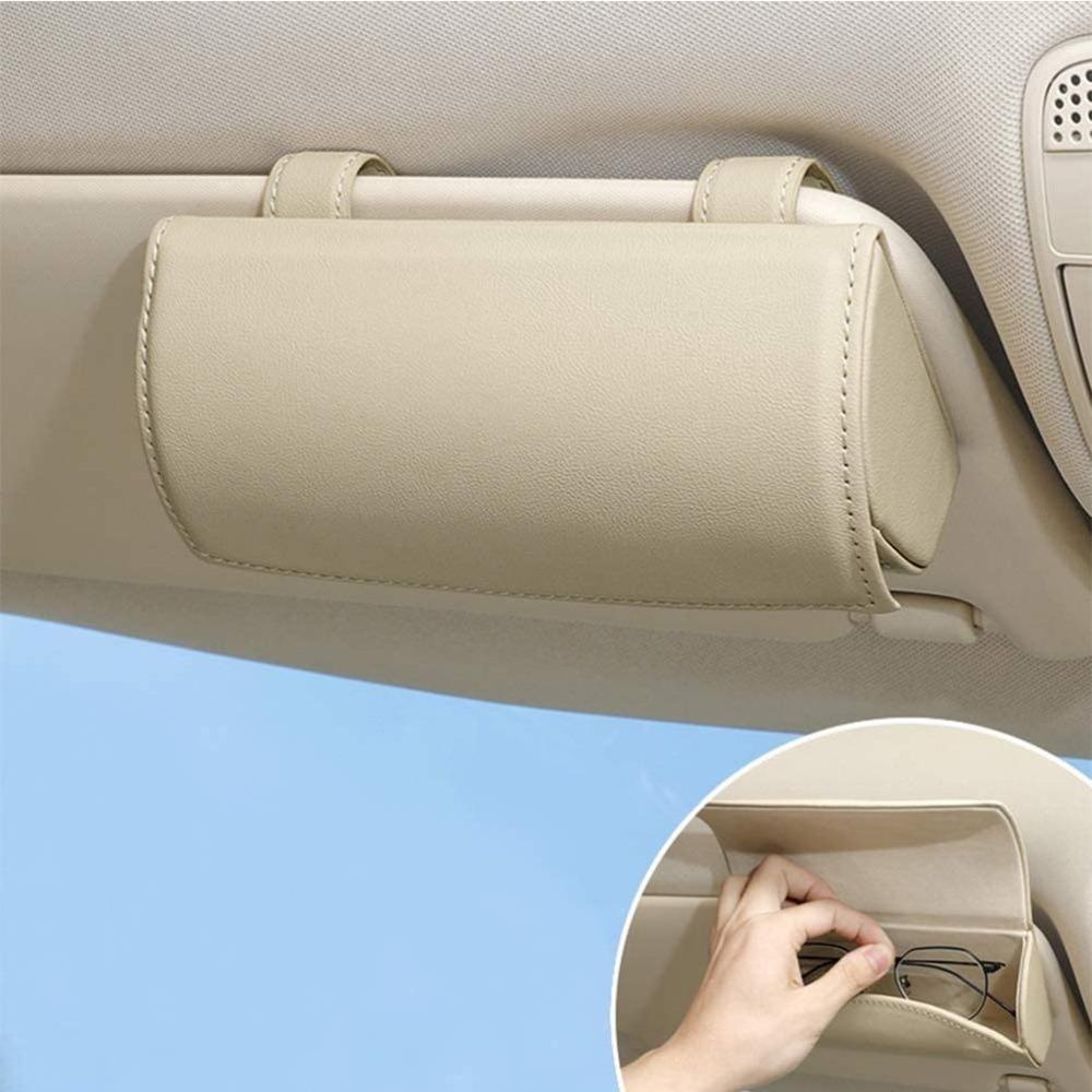 Protective Sunglasses Holder Beige Color Car Visor Accessories Auto Organizer Box Woman Man