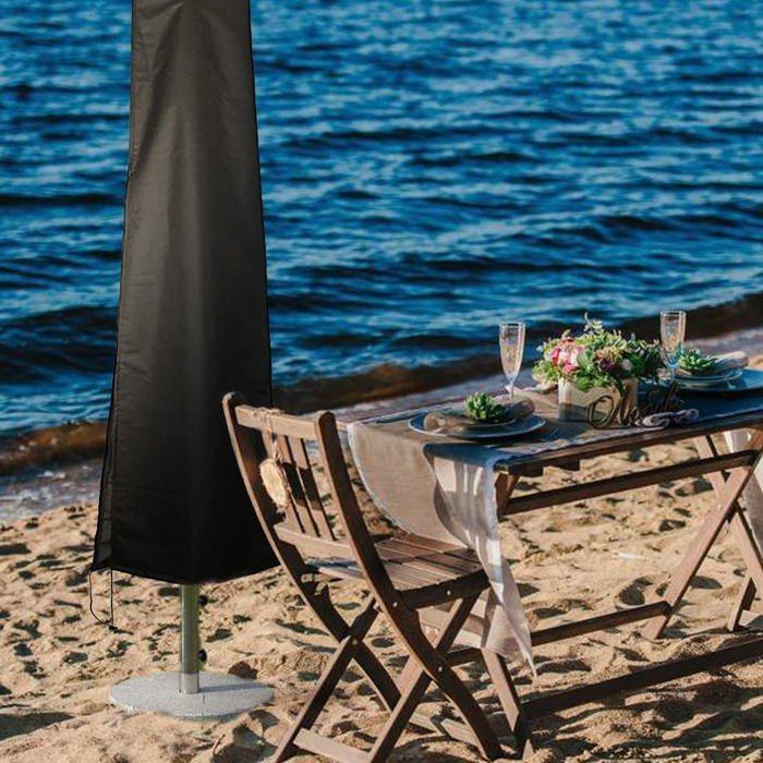 Housse de parasol 210D Oxford imperméable - 190×50×30 cm, noire, anti-UV, avec sac de rangement